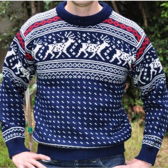 Vintage LL Bean wool fair isle reindeer Nordic size M rare** - Picture 2 of 4